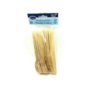24 Pc Biodegradable Disposable Wooden Metallic Cutlery Set Party Forks Spoons