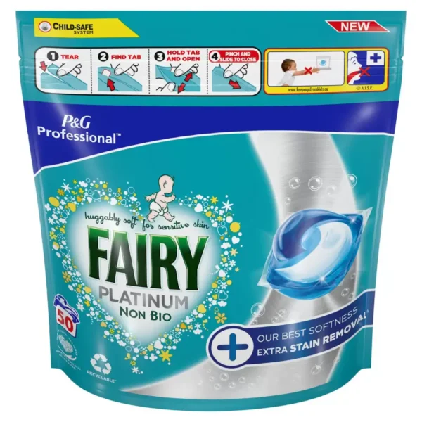 FAIRY NON BIO PLATINUM PODS WITH EXTRA STAIN REMOVAL, 100 COUNT